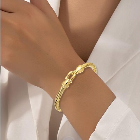 Stainless Steel Twisted Cable Wire Bracelets with Hook Adjustable Cuff Bangle Br - Picture 3 of 7